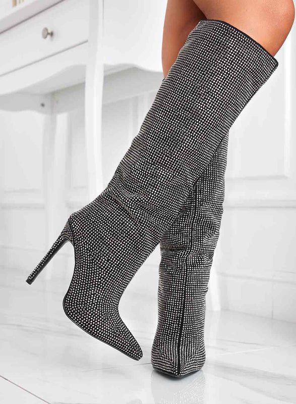 Bottes noires bijoux Alexoo à talons hauts