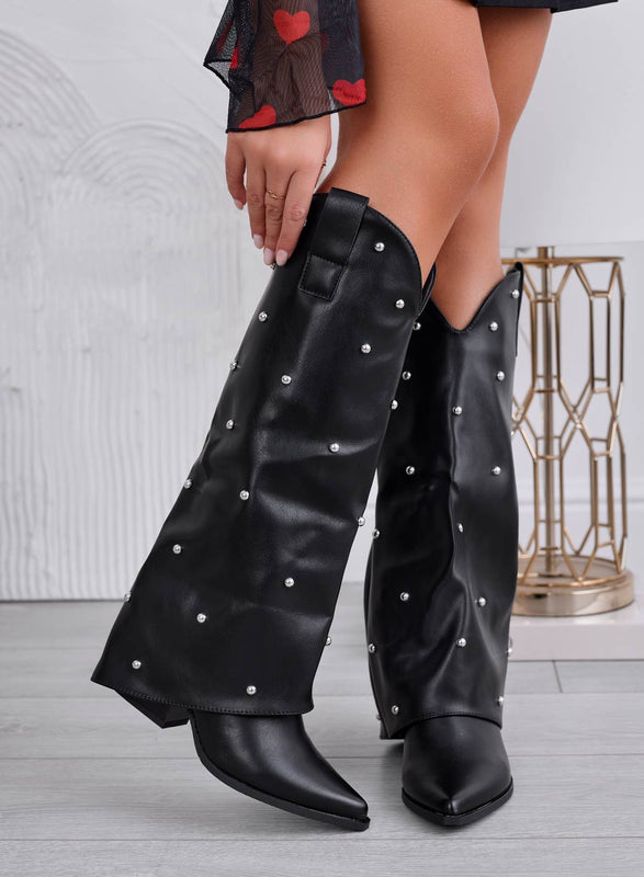 BRODIE - Botas camperas negras con tachuelas