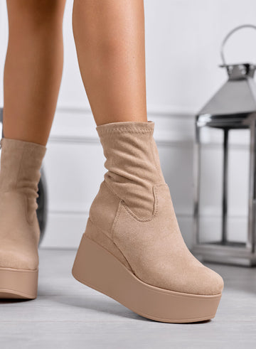 MIAA - Alexoo beige suede ankle boots with wedge heel