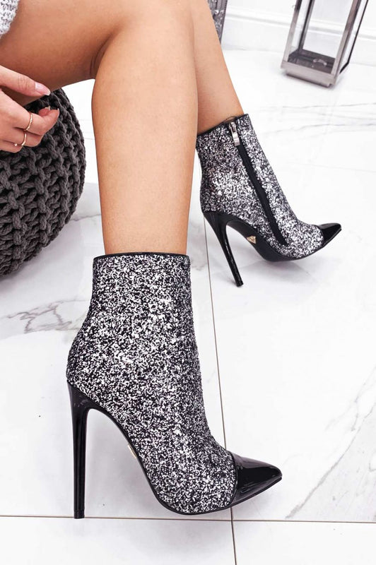 PENNY - Ankle boots in glitter with black patent leather heel and toe