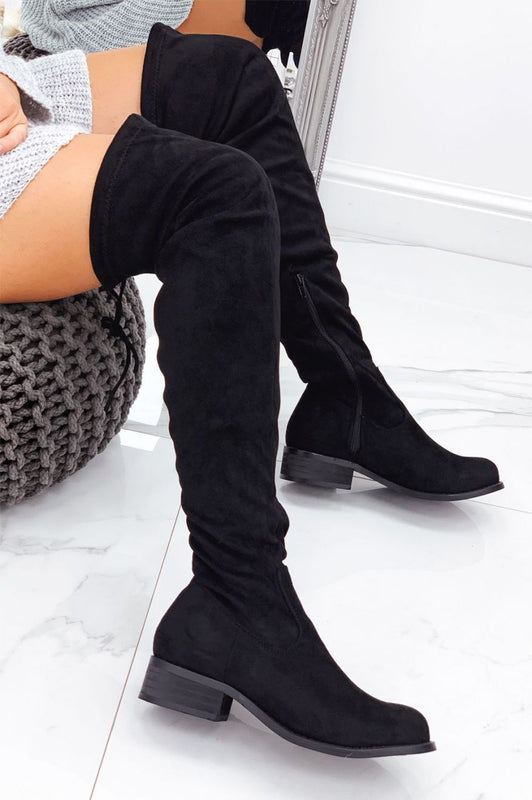 ETHEL - Black suede over the knee boots with laces