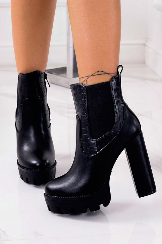 PARKER - Black ankle boots with crocodile prints and high heels