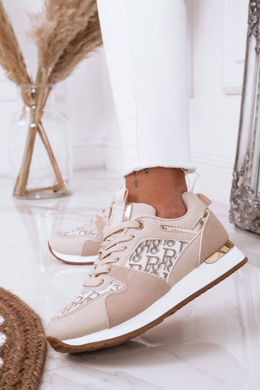 Tipsy - Beige and golden sneakers with laces