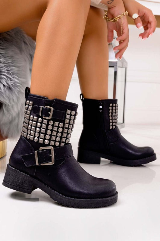 FRANCESCA - Black biker boots with studs