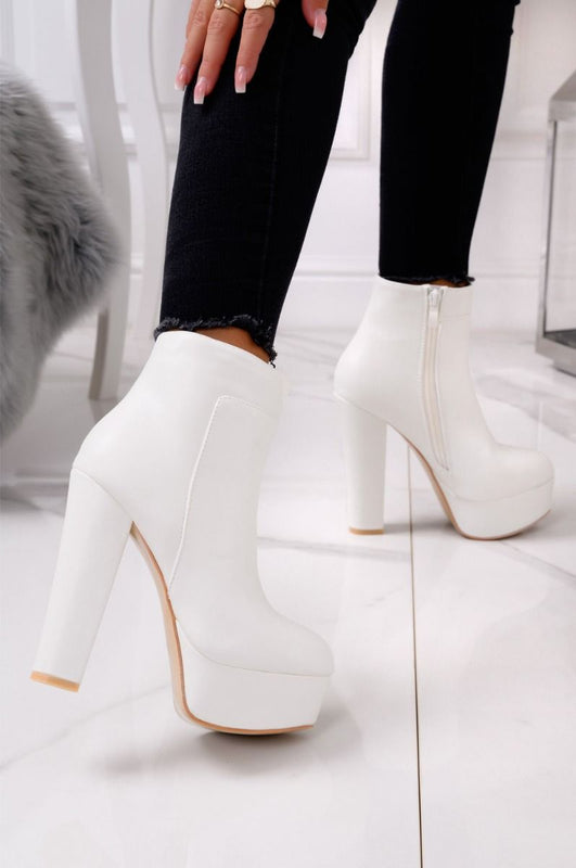 FELICIA - White faux leather ankle boots with high heels