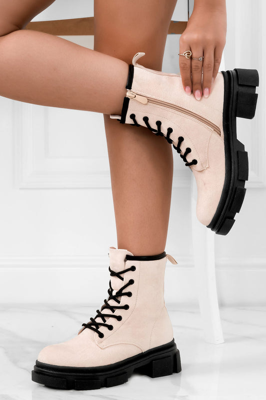 TESSA - Beige suede ankle boots