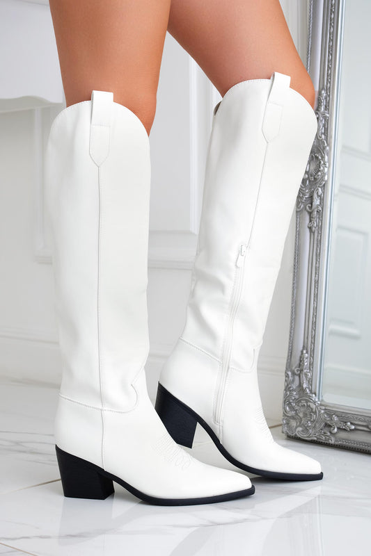 HELGA - White faux leather camperos boots