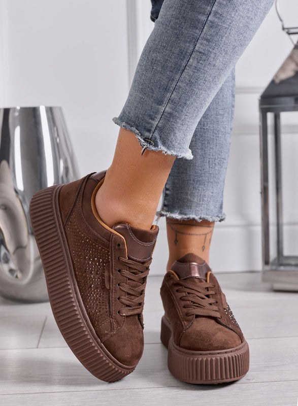 LIBERA - Sneakers Donna marroni con Strass e Suola Platform Alta