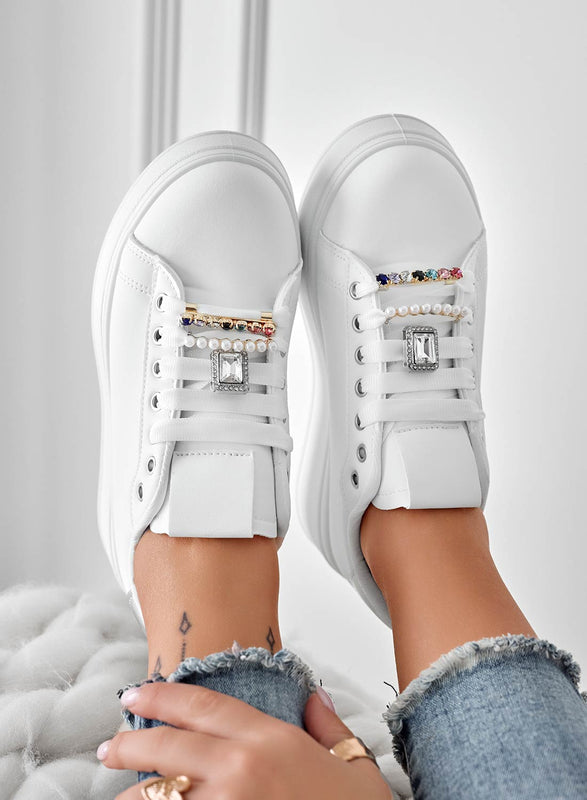 XIMENA - White sneakers with jewel application and silver back