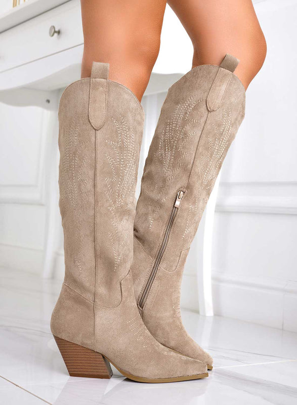 ELEVEN - Bottes camperos texanes couleur boue avec talon confortable