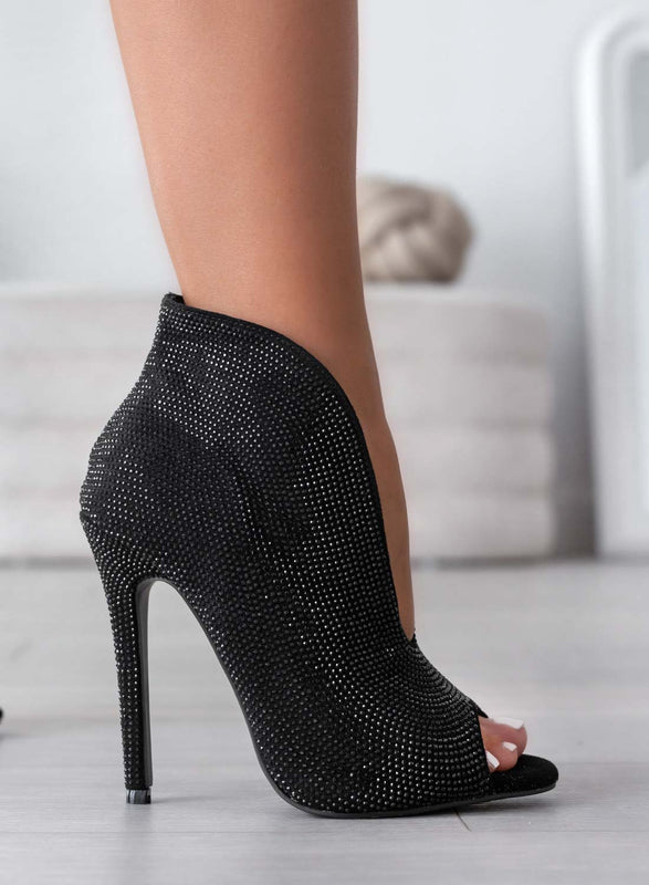 Gwen - Bottines bijoux Alexoo noires ouvertes à talons hauts