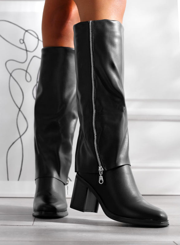 Black boots with comfortable heel and zip