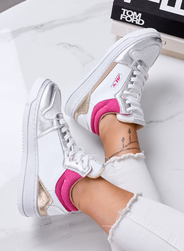 ENRICA - Sneakers  Bianche con Dettagli argento Metallizzato e Suola Platform