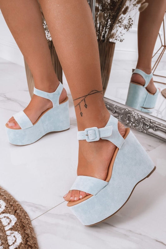 EDERA - Light blue suede sandals with platform