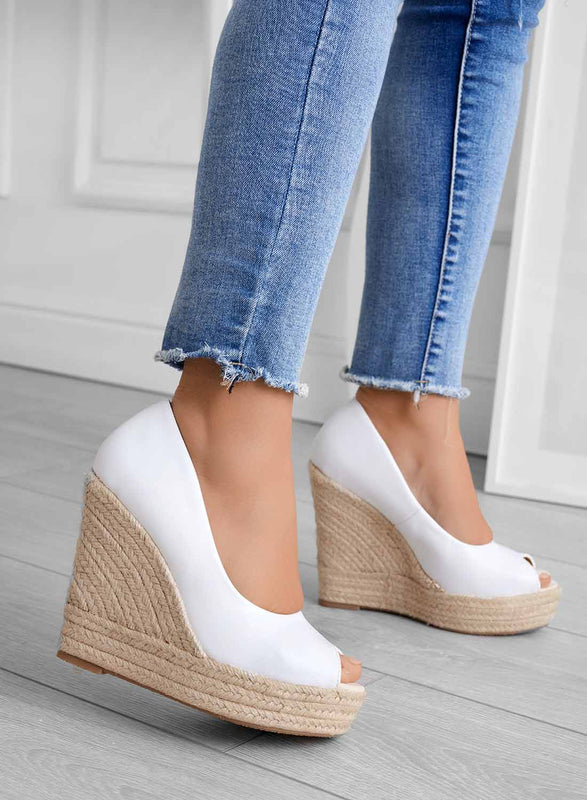 CLEO - White wedge espadrilles in imitation leather