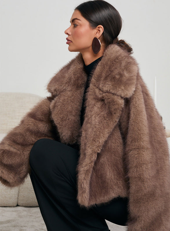 Short brown faux fur jacket