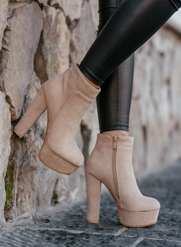 FELICIA - Alexoo nude suede ankle boots with high heels