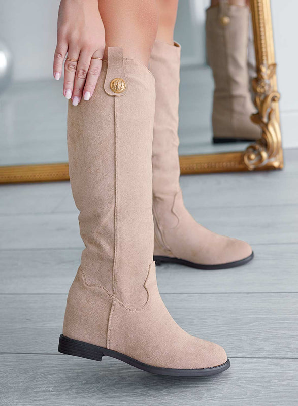 ROYAL - Beige Alexoo boots with internal wedge and gold button