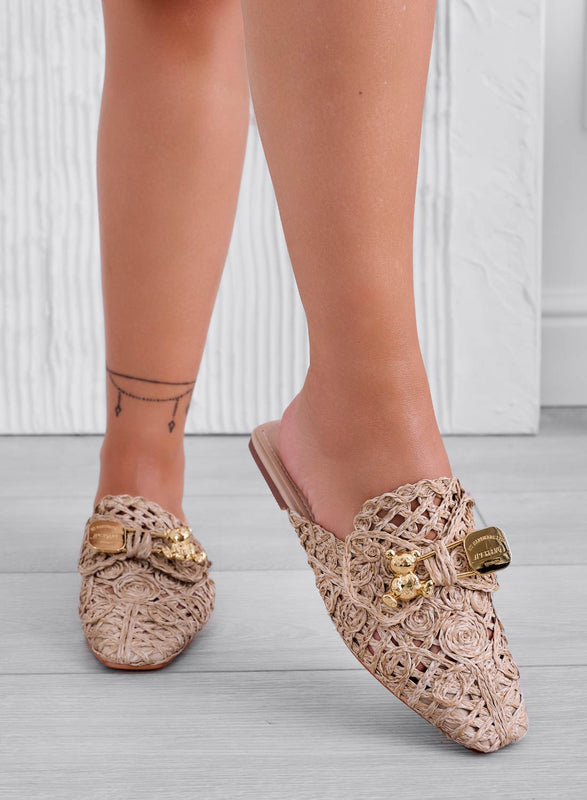 FIESTA - Mud espadrilles clogs embroidered with gold teddy