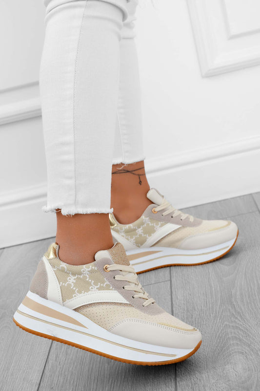 JANELLE - Patterned beige sneakers