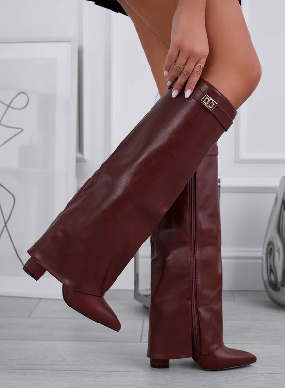 ALBIA - Bottes bordeaux en similicuir avec revers
