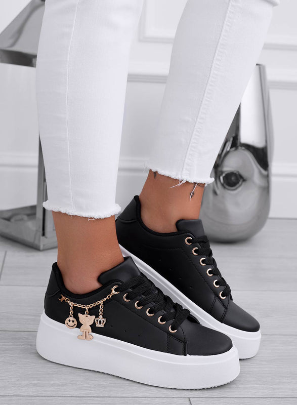 MARBELLA - Black sneakers with gold chain and charms