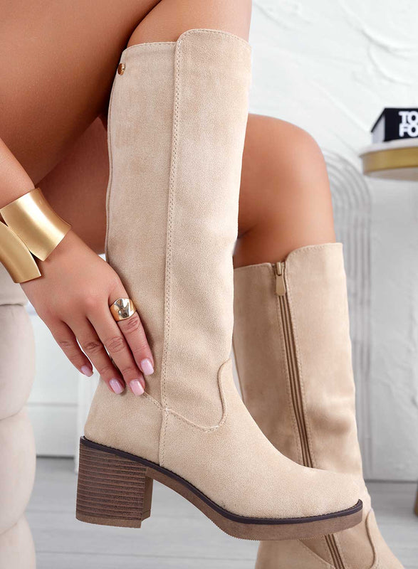 VALERIA - Alexoo beige boots with comfortable heel