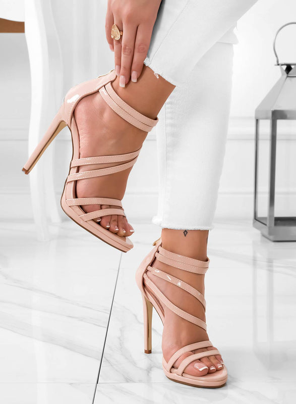 RENATA - Alexoo nude patent leather sandals with high heels