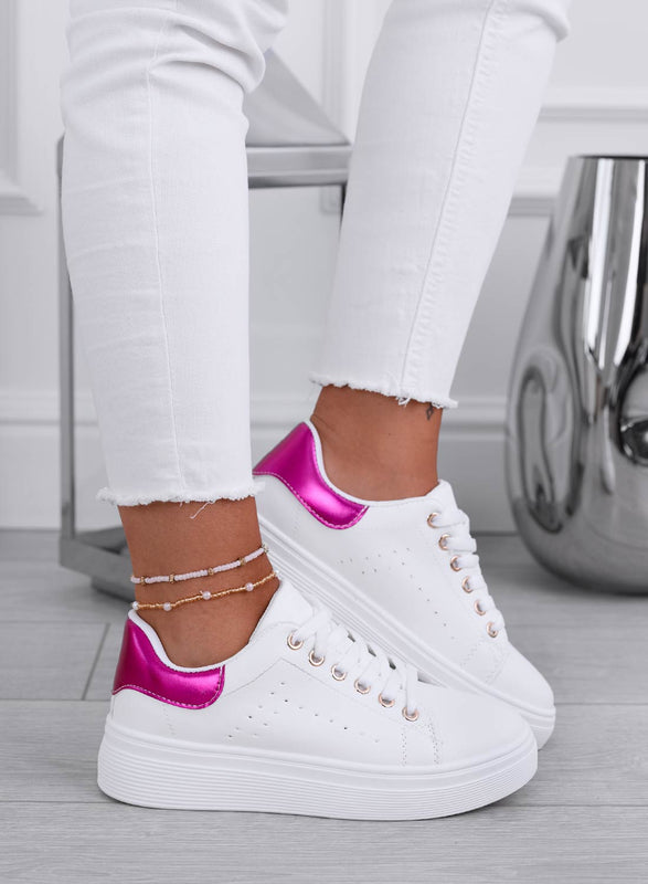 XIOMARA - White sneakers with metallic fuchsia back