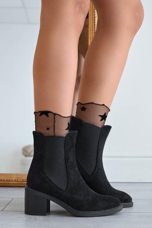 SCOTT - Black suede ankle boots with side elastic