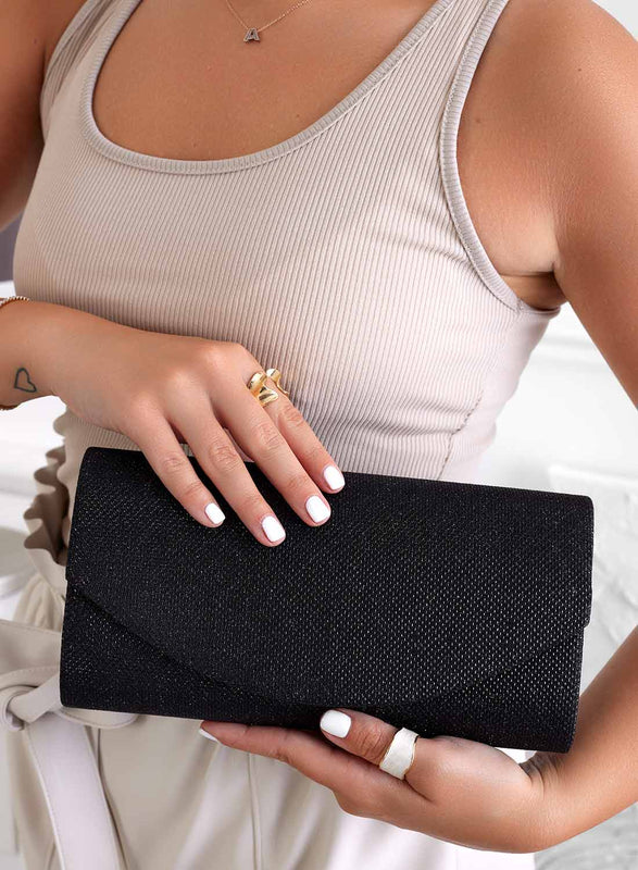 B220 black clutch bag in laminated fabric