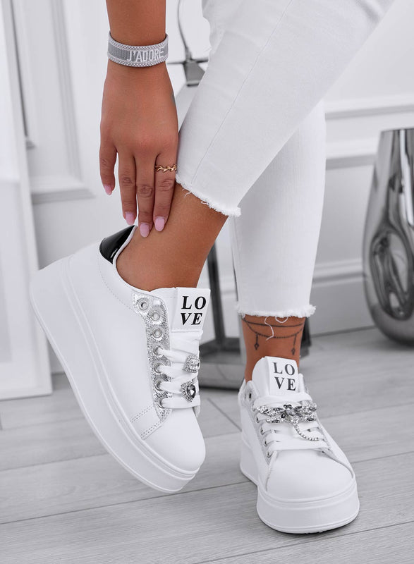 CELY - White jewel sneakers with black dragonfly