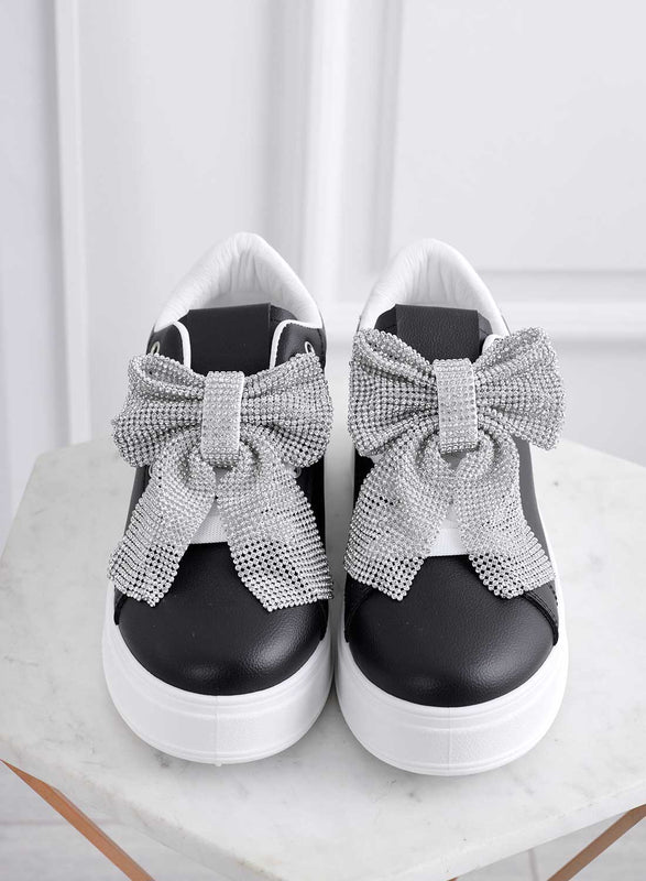 BELGA - Black sneakers with rhinestone bow