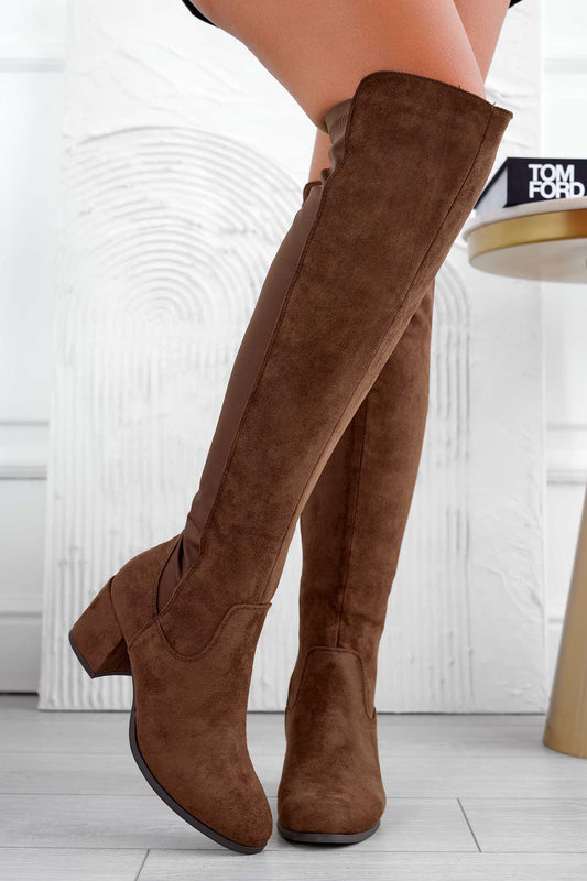 VENIA - Botas marrones por encima de la rodilla en tejido elástico