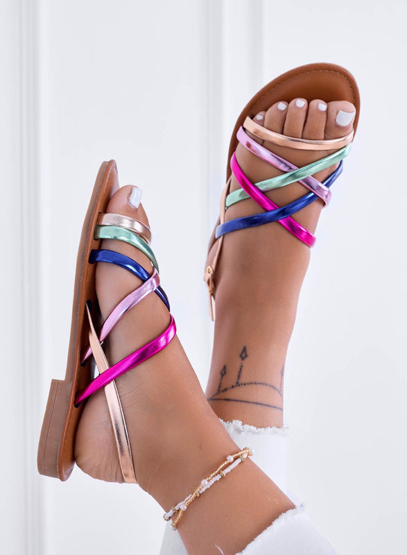 CLAIRE - Low sandals with multicolor bands