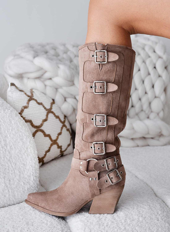 RIBERA - Bottes camperos en daim boue avec boucles