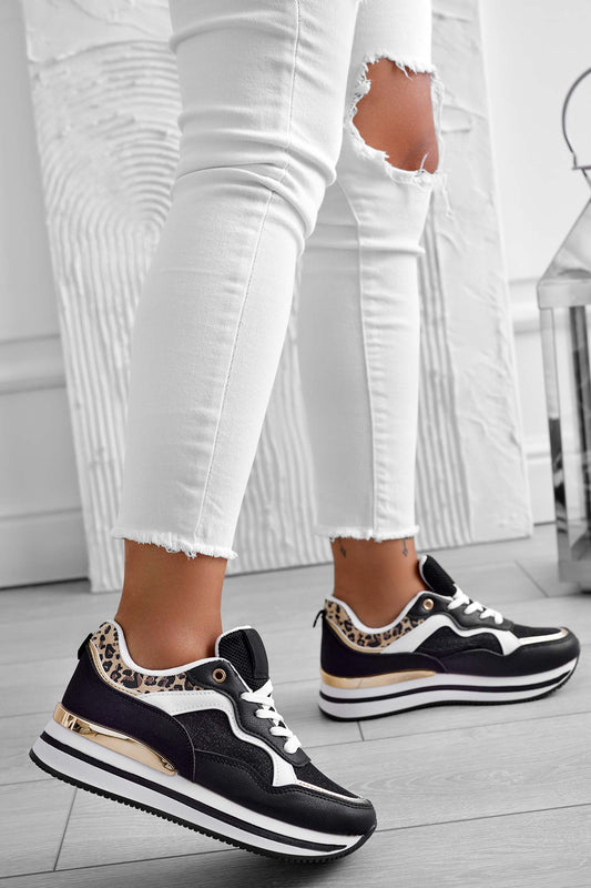 Baskets noires avec empiècements léopard