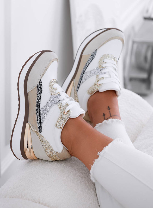 GENNY - Mud sneakers with gold and silver glitter inserts