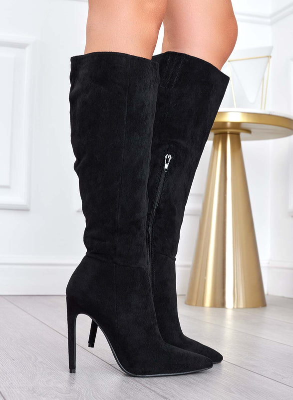 GIORGIANA - Black suede boots with high stiletto heels