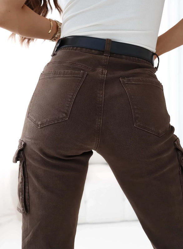 Brown cargo pants with side pockets