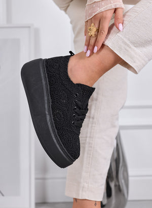 VALERIA - Black lace platform sneakers with high sole