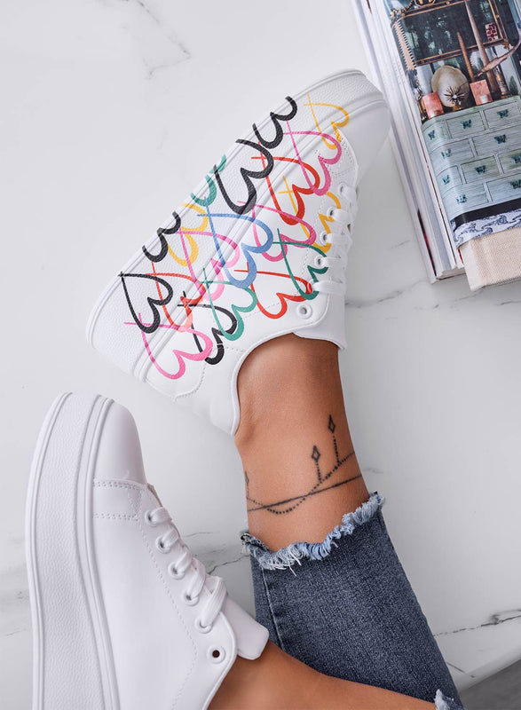 SHEBA - White sneakers with multicolor heart pattern