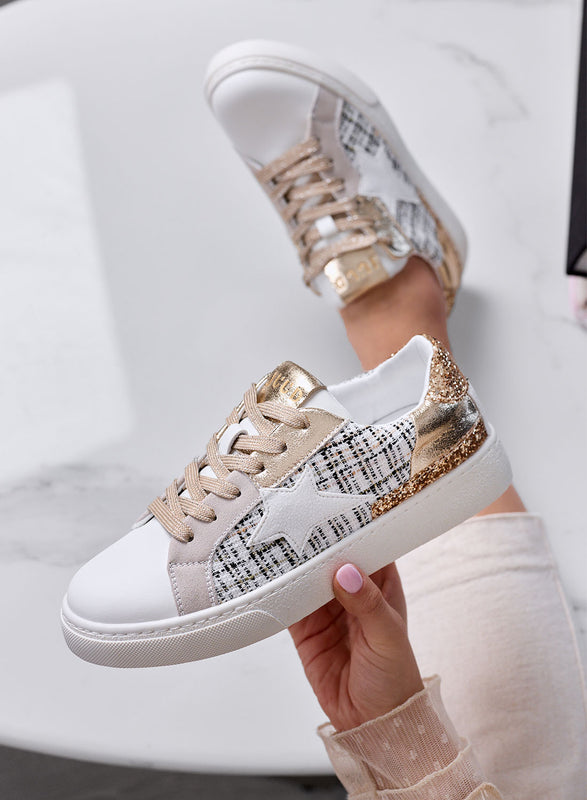WAYS - Sneakers Bianche con inserti glitter oro e Dettagli in tweed