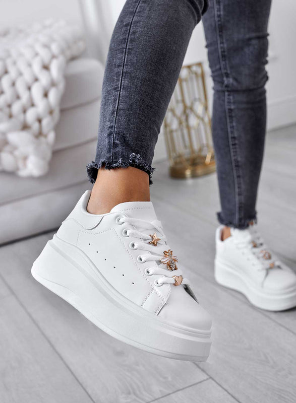 EVELIN - White sneakers with gold applications and wedge