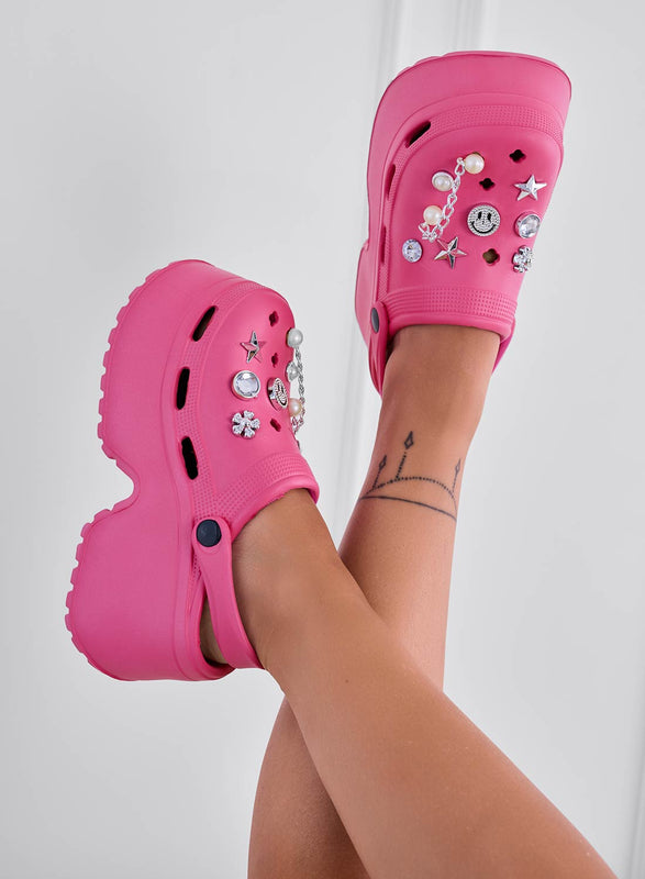 MINNA - Jewel platform clogs in fuchsia rubber