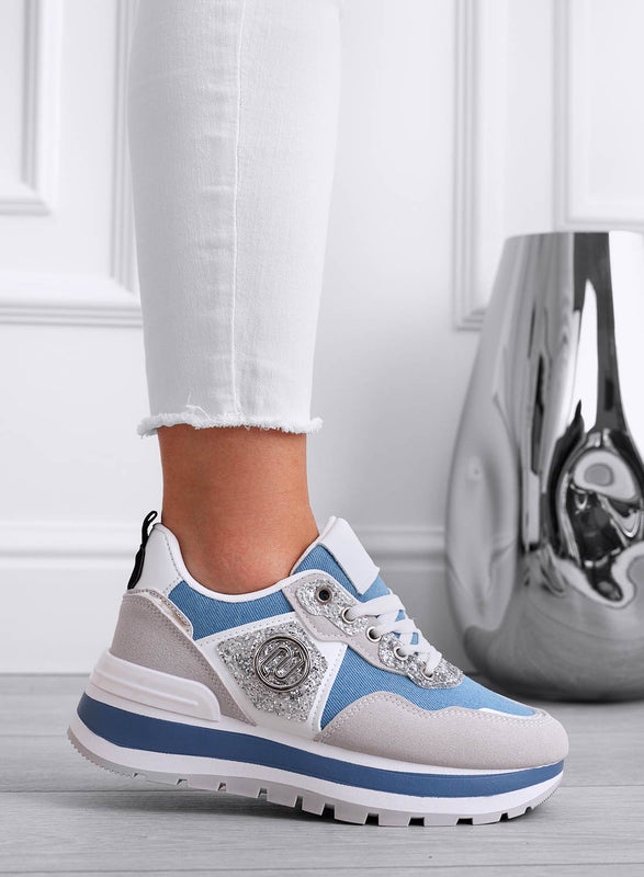 ERSILIA - Blue fabric sneakers with silver inserts