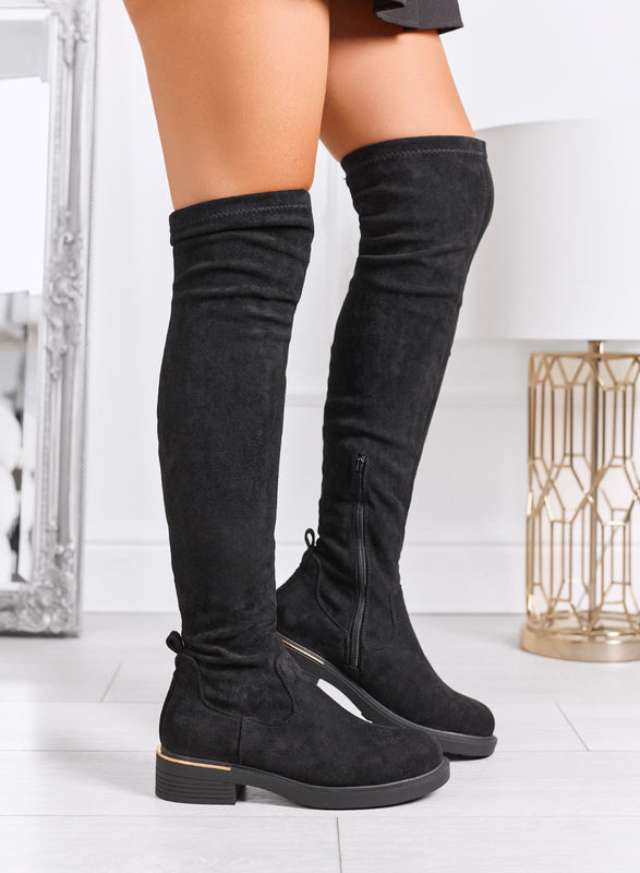 SANDY - Black over-the-knee boots in stretch fabric