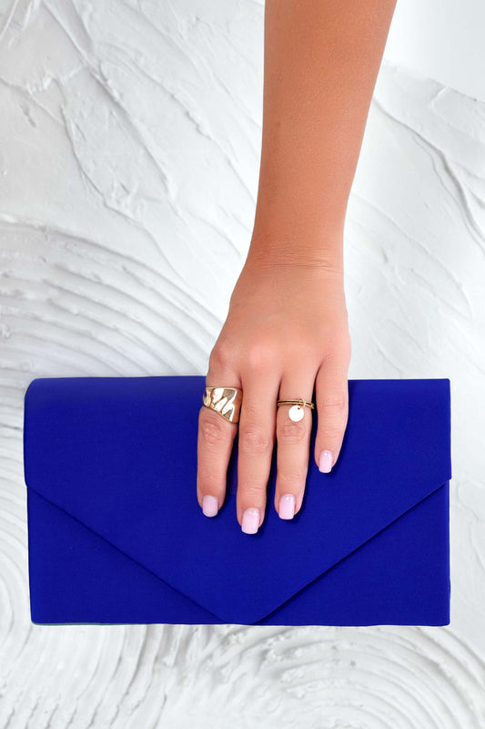 B205 blue satin clutch bag