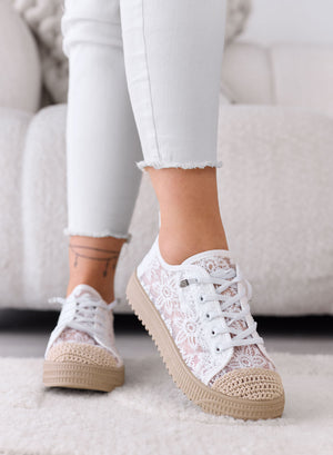 KISHA - Sneakers bianche in Pizzo con Effetto Trasparente