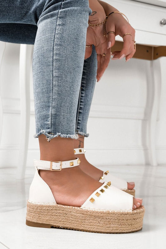 OLIMPIA - White espadrilles with strap and golden studs